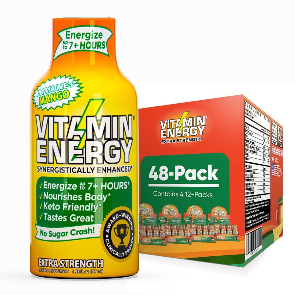 Vitamin Energy Immune+ Extra Strength Energy Shot Mango 48 Pack, 260mg Natural Caffeine, B-Vitamins, Citicoline, Green Tea, Immunity & Focus Support, Zero Sugar, Gluten-Free 1.93 fl oz