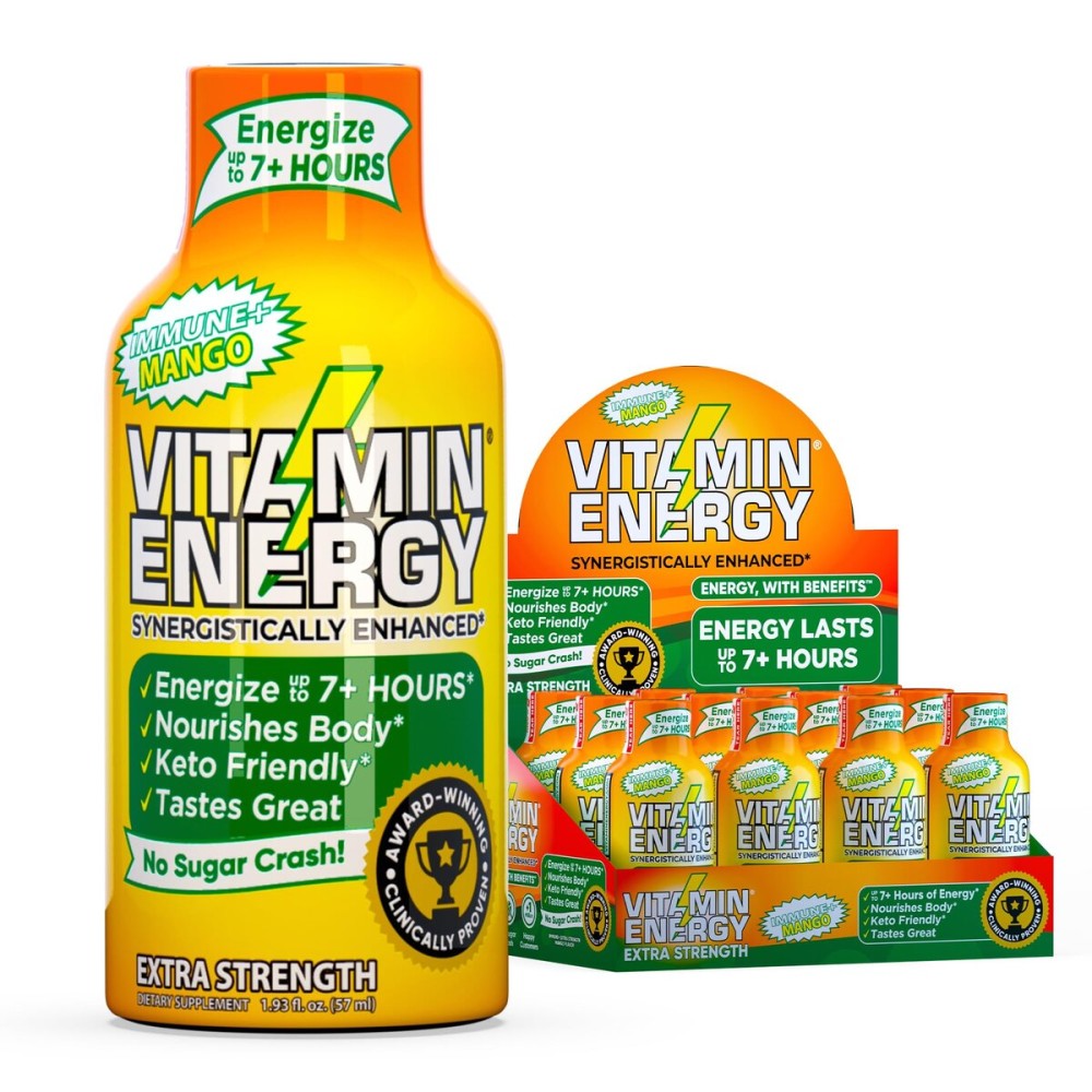Vitamin Energy Immune+ Extra Strength Energy Shot Mango 12 Pack, 260mg Natural Caffeine, B-Vitamins, Citicoline, Green Tea, Immunity & Focus Support, Zero Sugar, Gluten-Free 1.93 fl oz