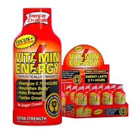 Vitamin Energy Focus+ Extra Strength Energy Shot Tropical Infusion 12 Pack, 260mg Natural Caffeine, B-Vitamins, CoQ10, Amino Acids, Focus, Productivity & Clarity, Zero Sugar, Gluten-Free, 1.93 fl oz