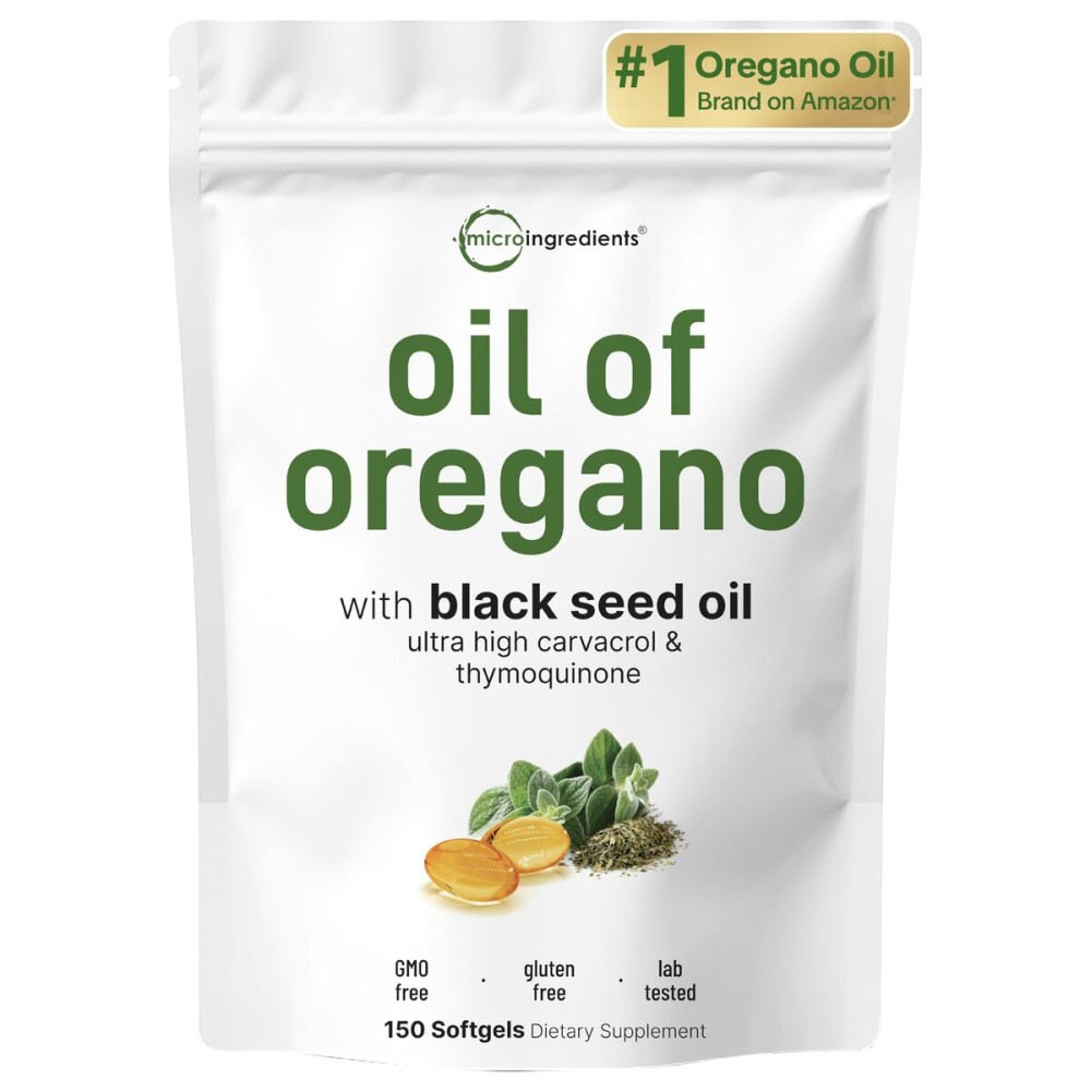 Micro Ingredients Oil of Oregano Softgels, 150 Count | 2 in 1 Formulated with Black Seed Oil | 4X Strength Carvacrol & Thymoquinone | Plant Based, Non-GMO