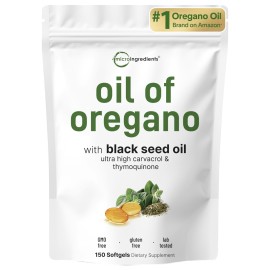 Micro Ingredients Oil of Oregano Softgels, 150 Count | 2 in 1 Formulated with Black Seed Oil | 4X Strength Carvacrol & Thymoquinone | Plant Based, Non-GMO