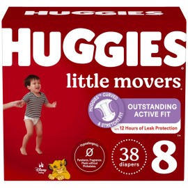Huggies Size 8 Diapers, Little Movers Baby Diapers, Size 8 (46+ lbs), 38 Count