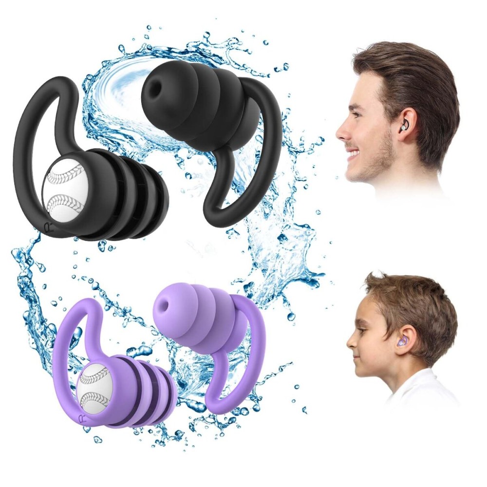 Swimming Ear Plugs Waterproof Earplugs - 2 Pairs Silicone Swim Ear Plugs for Adult Kids, Water Sports Earplugs for Showering, Bathing, Surfing - Keep Ear Water Out