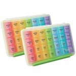 Sukuos Weekly Pill Organizer 7 Day 4 Times a Day 2 Pcs, Easy to Open Large Daily Pill Box, Moisture-Resistant Medicine Cases for Medication/Vitamin/Fish Oil/Supplements (Rainbow)