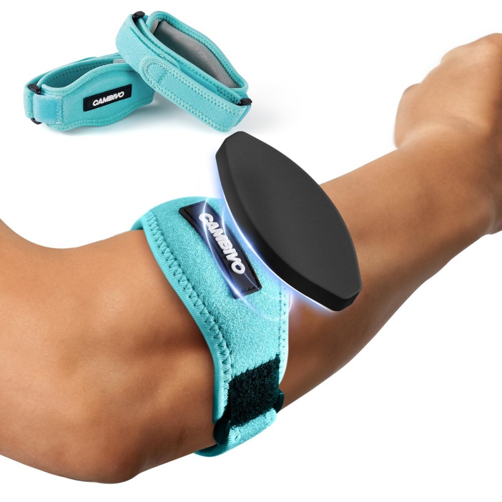 CAMBIVO 2 Pack Tennis Elbow Brace for Men & Women, Elbow Pain Relief for Tendonitis, Tennis & Golfer\'s Elbow, Adjustable Elbow Strap with Compression Pad (Lake Blue)