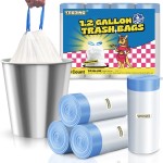 T.FORING 1.2 Gallon Mini Trash Bags Drawstring - 120 Count Thick Small Garbage Bags Unscented,White Trash Can Liners Strong Little Waste Basket Bags 4.5 Liter for Home Bathroom Office Car