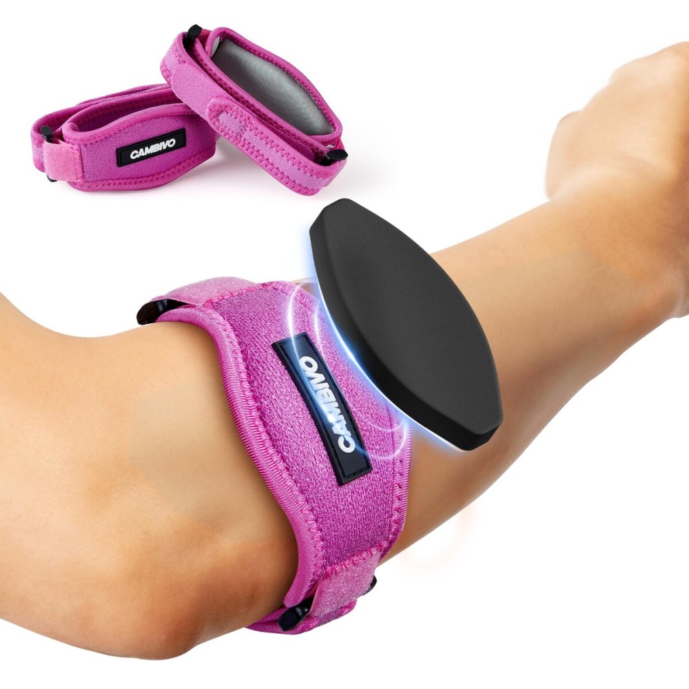 CAMBIVO 2 Pack Tennis Elbow Brace for Men & Women, Elbow Pain Relief for Tendonitis, Tennis & Golfer\'s Elbow, Adjustable Elbow Strap with Compression Pad (Rose Pink)