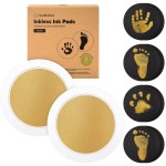 2-Pack Round Inkless Baby Hand and Footprint Kit - Mess Free Ink Pad for Newborn Keepsake, Dog Nose & Paw Print Kit, Clean Touch Ink Pad for Baby Hand & Footprints, Ideal New Mom Gifts (Gold)