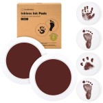 2-Pack Round Inkless Baby Hand and Footprint Kit - Mess Free Ink Pad for Newborn Keepsake, Dog Nose & Paw Print Kit, Clean Touch Ink Pad for Baby Hand & Footprints, Ideal New Mom Gifts (Auburn)