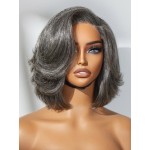LUVME HAIR Salt & Pepper Layered Bob Glueless Pre-Cut Lace Wig Gray Wigs For Women Short Grey Hair Glueless Bob Wigs Pre Plucked Pre Cut Pixie Cut