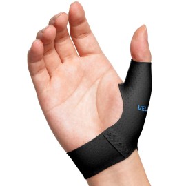 Velpeau Elastic Thumb Support Brace Liner (Pack of 2), Splashproof Thumb Wrist Compression Sleeve for Arthritis Pain, Tendonitis, Sprains, Sports, Fits Left & Right Hands (Black, Short Version, M)