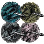 AmazerBath Charcoal Loofah Sponge, Large Shower Loofah 75g/PCS - Body Scrubber Loofa Set of 4 - Charcoal Blue, Gray, Pink & Army Green, Bath Sponge for Men and Women