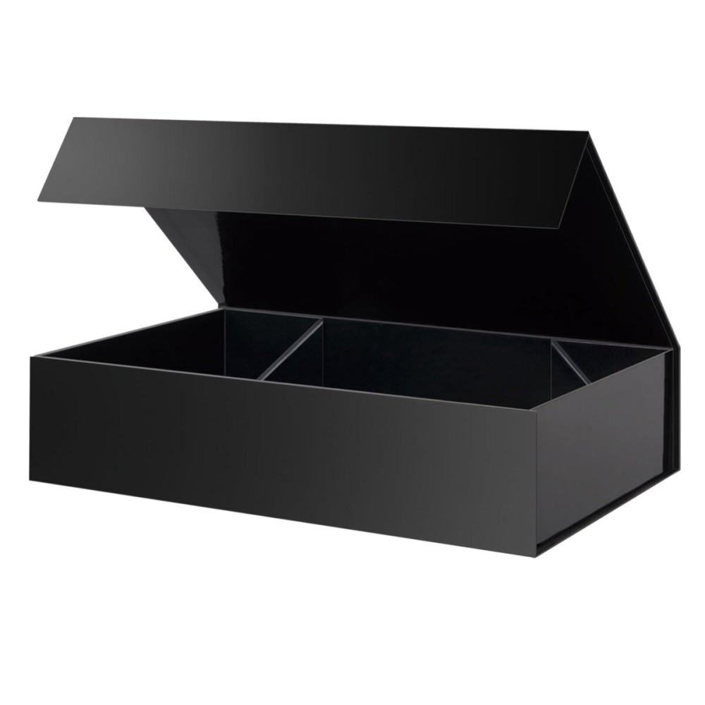 PACKHOME Extra Large Gift Box 17.5x11.3x4.3 Inches, Sturdy Shirt Box with Magnetic Lid for Clothes and Large Gifts (Glossy Black)