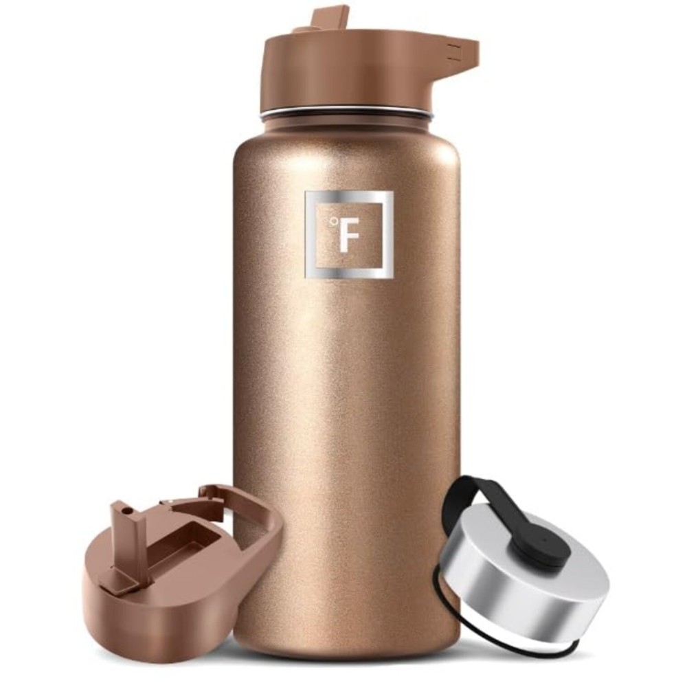 IRON FLASK Camping & Hiking Hydration Flask with Straw, Wide Mouth Insulated Stainless Steel Sports Water Bottle - 32 oz Pearl Beige