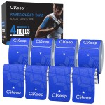 CKeep 4 Rolls Kinesiology Tape, Original Cotton Elastic Athletic Tape, 20 CT 10 Precut Strips Each, Waterproof Tape for Muscle Strain Relief and Joint Support, Blue
