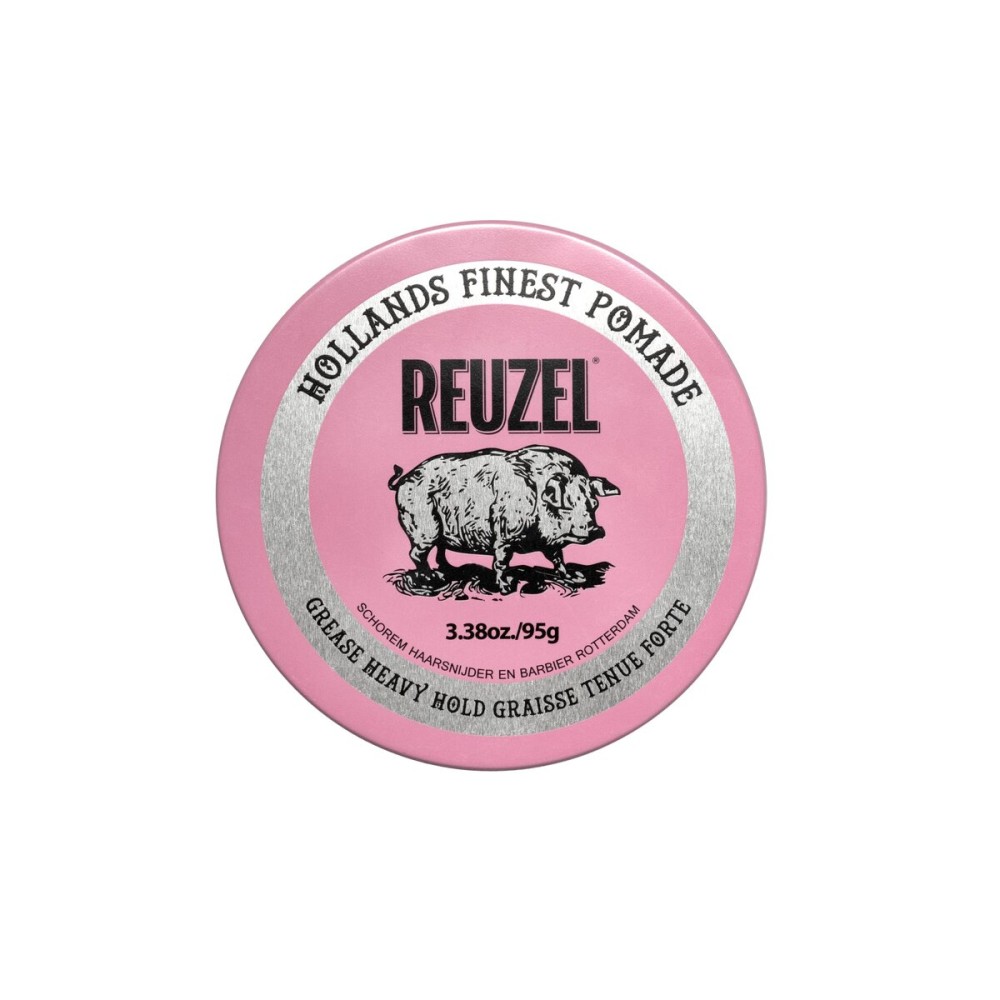 REUZEL Pink Grease Pomade, Strong All Day Hold, Oil-Based Styling Wax, Medium Shine, Easy To Wash Out, For All Hair Types