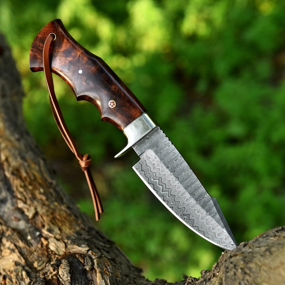 Poshland Hand Forged Damascus Steel Knife with Sheath - Survival, Camping, Tactical, and Outdoor Knife
