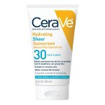 CeraVe Hydrating Sheer Sunscreen with SPF 30 for Face and Body, Mineral & Chemical Sunscreen for Men & Women with Zinc Oxide, Hyaluronic Acid and Ceramides, Paraben-Free + Fragrance-Free, 5 Ounces