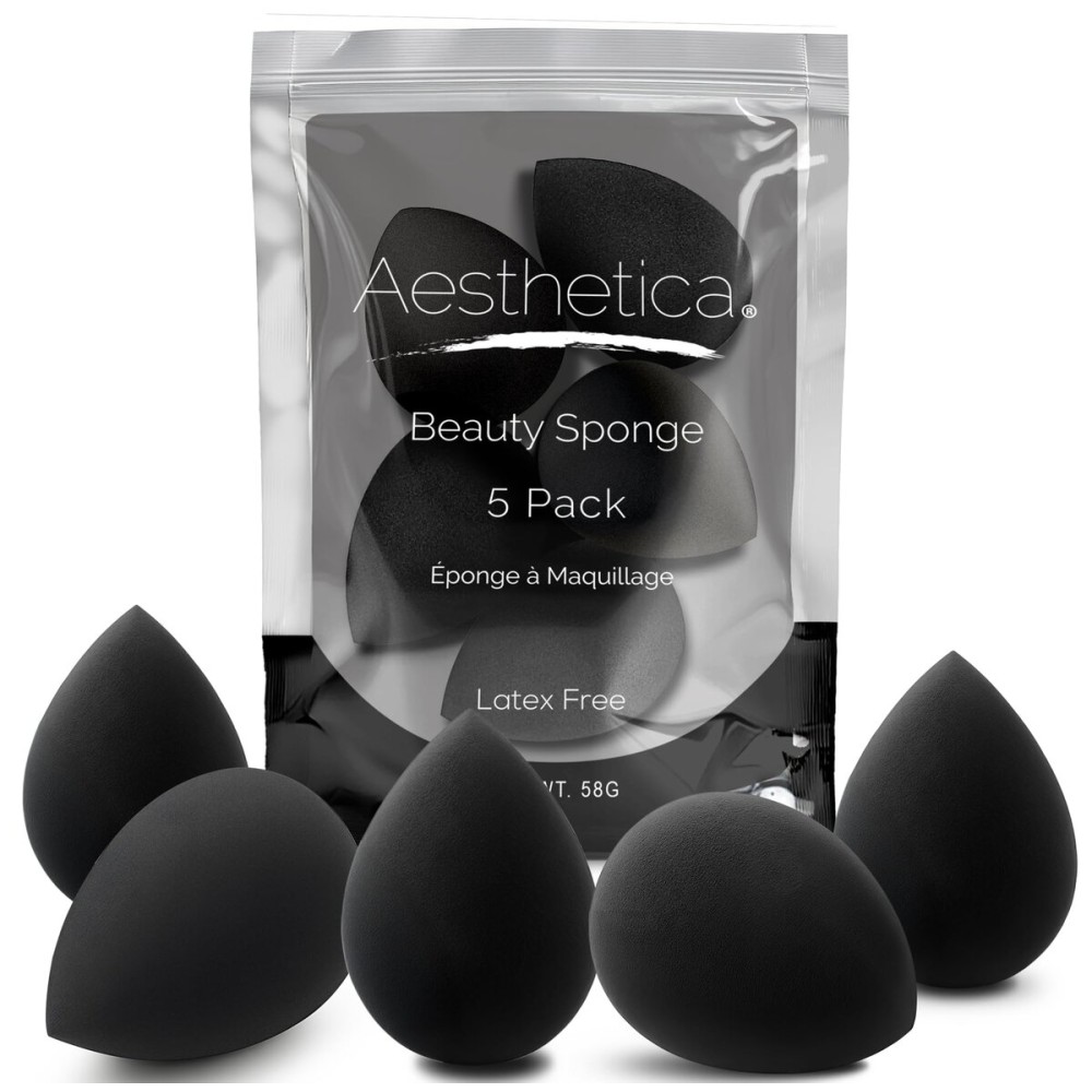 Aesthetica Cosmetics Beauty Sponge Blender - Latex Free and Vegan Makeup Sponge Blender - For Powder, Cream or Liquid Application (5 Pack)