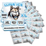 LUNA ICE Dry Ice Packs for Shipping XL - Long Lasting ice Packs - 24+ Hour Freeze Power - BPA Free - 300 Pack Bulk 150 lb - Hielo Seco - Reusable Gel Bricks for Food