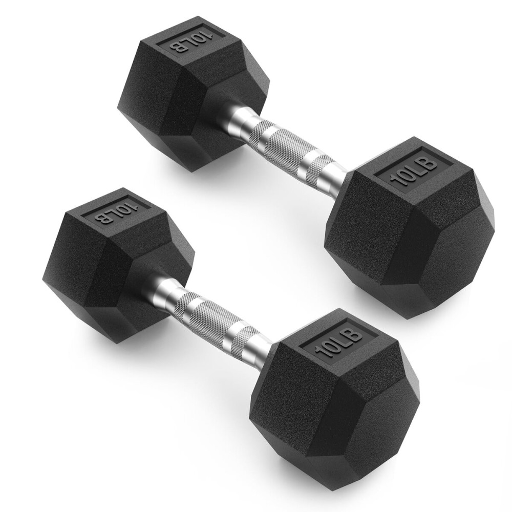 PAPABABE HEX Dumbbell Set, Rubber Encased Home Gym Dumbbells, Exercise & Fitness Weights Dumbbells Set of 2 for Women & Men, Hand Weight for Strength Training (Pair of 10lb)