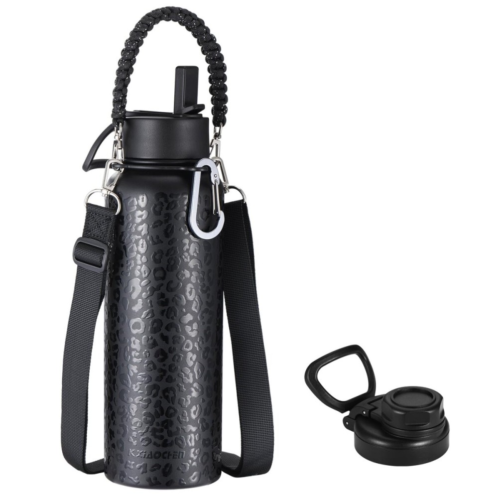 KXIAOCHEN Insulated Water Bottle, Stainless Steel Water Bottle, 2 Lids (Straw and Handle Lid),Wide Mouth Metal Water Bottles Keep Hot and Cold, Double Walled, Thermo Mug, Metal Canteen