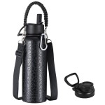 KXIAOCHEN Insulated Water Bottle, Stainless Steel Water Bottle, 2 Lids (Straw and Handle Lid),Wide Mouth Metal Water Bottles Keep Hot and Cold, Double Walled, Thermo Mug, Metal Canteen