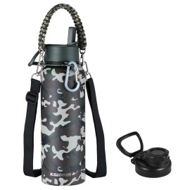 KXIAOCHEN Insulated Water Bottle, Stainless Steel Water Bottle, 2 Lids (Straw and Handle Lid),Wide Mouth Metal Water Bottles Keep Hot and Cold, Double Walled, Thermo Mug, Metal Canteen