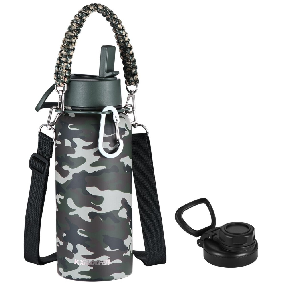 KXIAOCHEN Insulated Water Bottle, Stainless Steel Water Bottle, 2 Lids (Straw and Handle Lid),Wide Mouth Metal Water Bottles Keep Hot and Cold, Double Walled, Thermo Mug, Metal Canteen