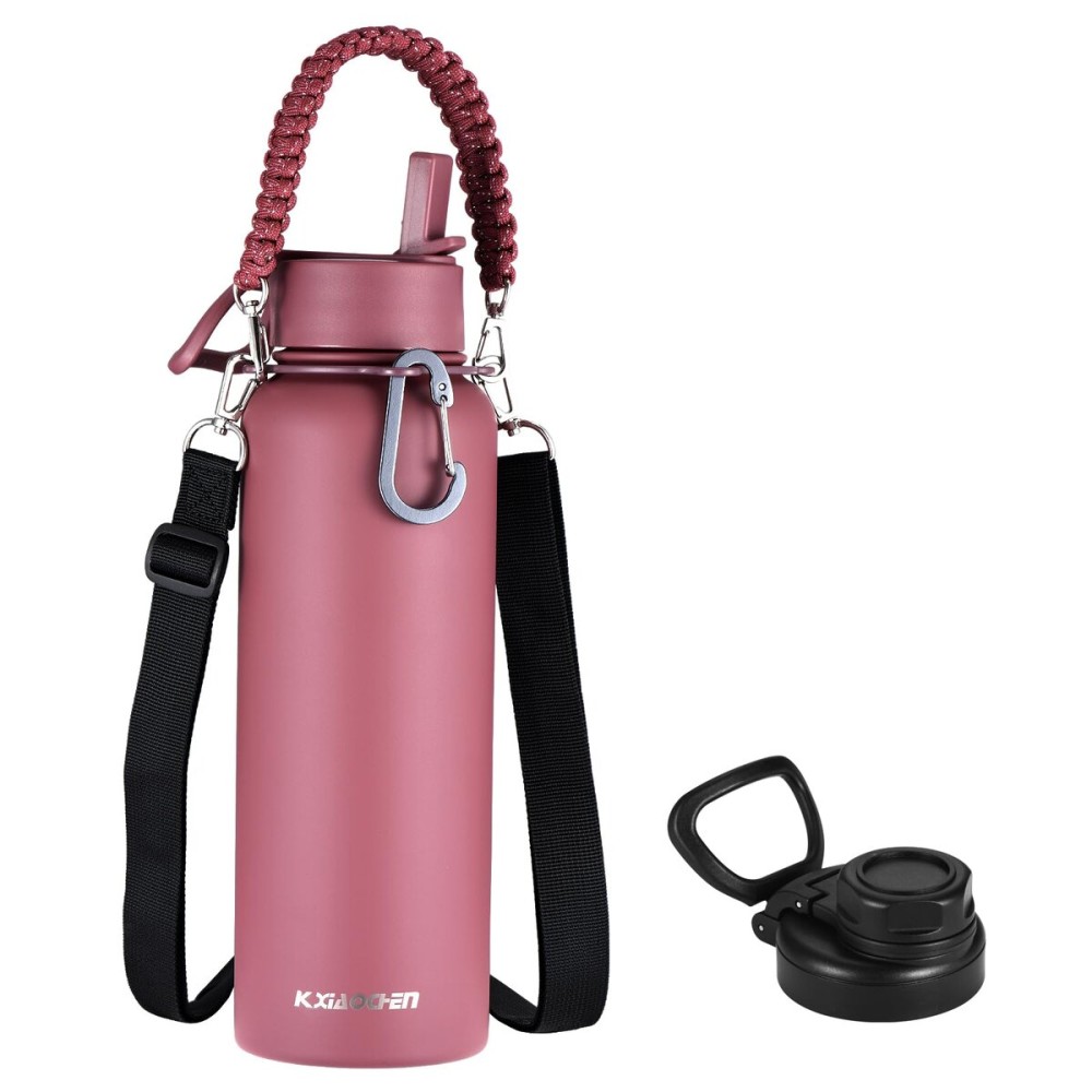 KXIAOCHEN Insulated Water Bottle, Stainless Steel Water Bottle, 2 Lids (Straw and Handle Lid),Wide Mouth Metal Water Bottles Keep Hot and Cold, Double Walled, Thermo Mug, Metal Canteen