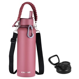 KXIAOCHEN Insulated Water Bottle, Stainless Steel Water Bottle, 2 Lids (Straw and Handle Lid),Wide Mouth Metal Water Bottles Keep Hot and Cold, Double Walled, Thermo Mug, Metal Canteen