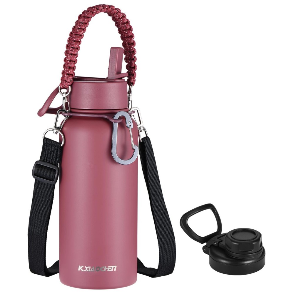 KXIAOCHEN Insulated Water Bottle, Stainless Steel Water Bottle, 2 Lids (Straw and Handle Lid),Wide Mouth Metal Water Bottles Keep Hot and Cold, Double Walled, Thermo Mug, Metal Canteen