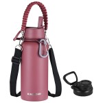 KXIAOCHEN Insulated Water Bottle, Stainless Steel Water Bottle, 2 Lids (Straw and Handle Lid),Wide Mouth Metal Water Bottles Keep Hot and Cold, Double Walled, Thermo Mug, Metal Canteen