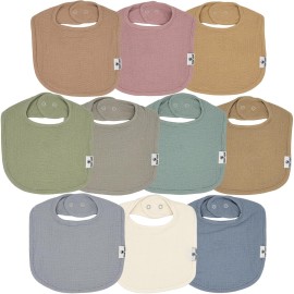 DiaperSquad\'s 10-Pack Baby Bibs for Drooling and Teething, Bibs for Boys, Baby Girl - Solid Cotton Baby Drool Bibs (Muted Traditional -100% Muslin)
