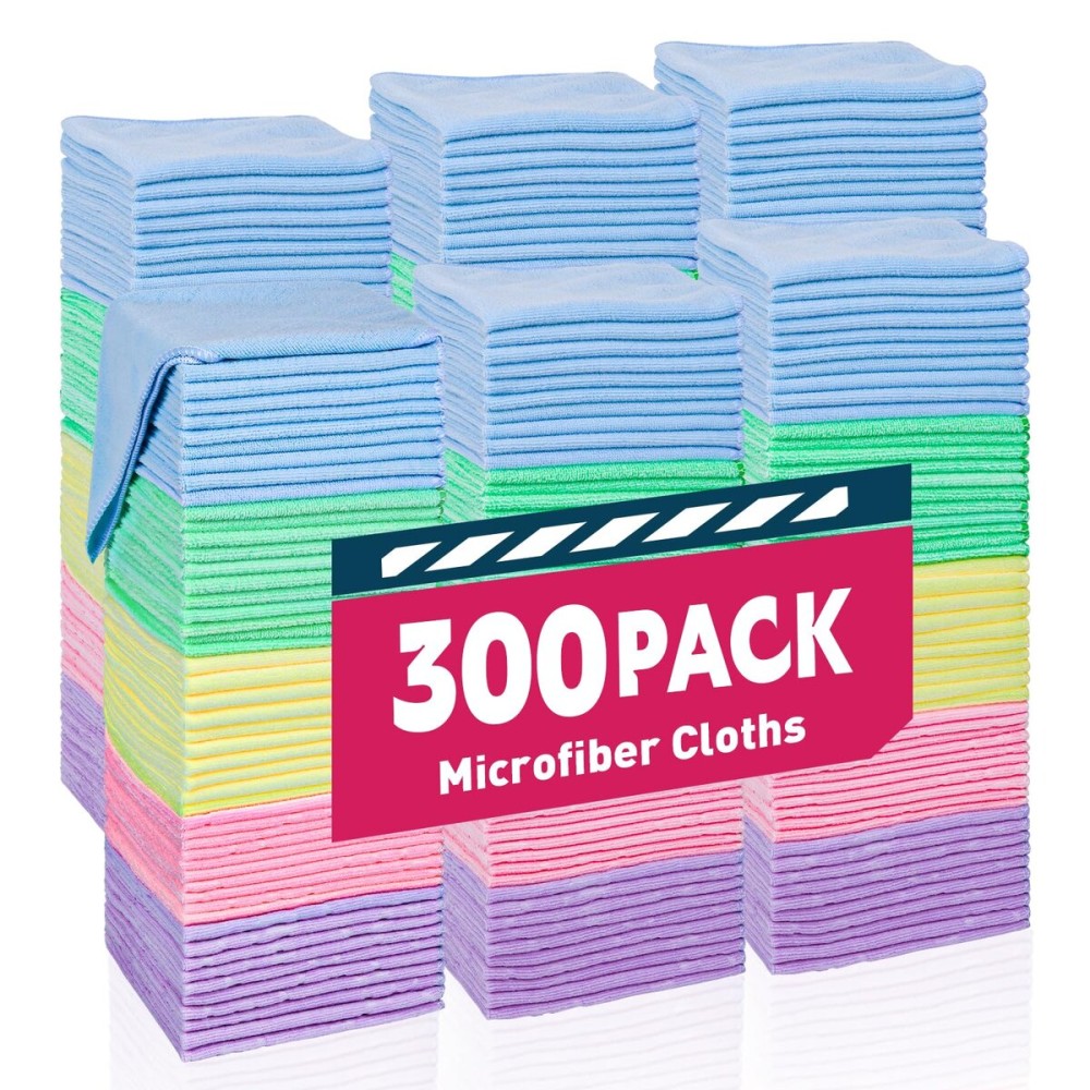 TEAWOO Microfiber Towels Bulk-300 Pack, Cleaning Cloths, Microfiber Towels for Cars, Cleaning Rags 5 Colors Assorted (12x12 inches)