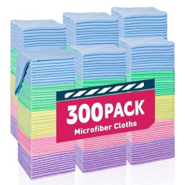 TEAWOO Microfiber Towels Bulk-300 Pack, Cleaning Cloths, Microfiber Towels for Cars, Cleaning Rags 5 Colors Assorted (12x12 inches)