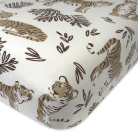 HonestBaby Fitted Crib Sheets Set Standard Mattress, 100% Organic Cotton Baby Boys, Girls, Neutral, 1 Pack - Tiger Cubs, One Size