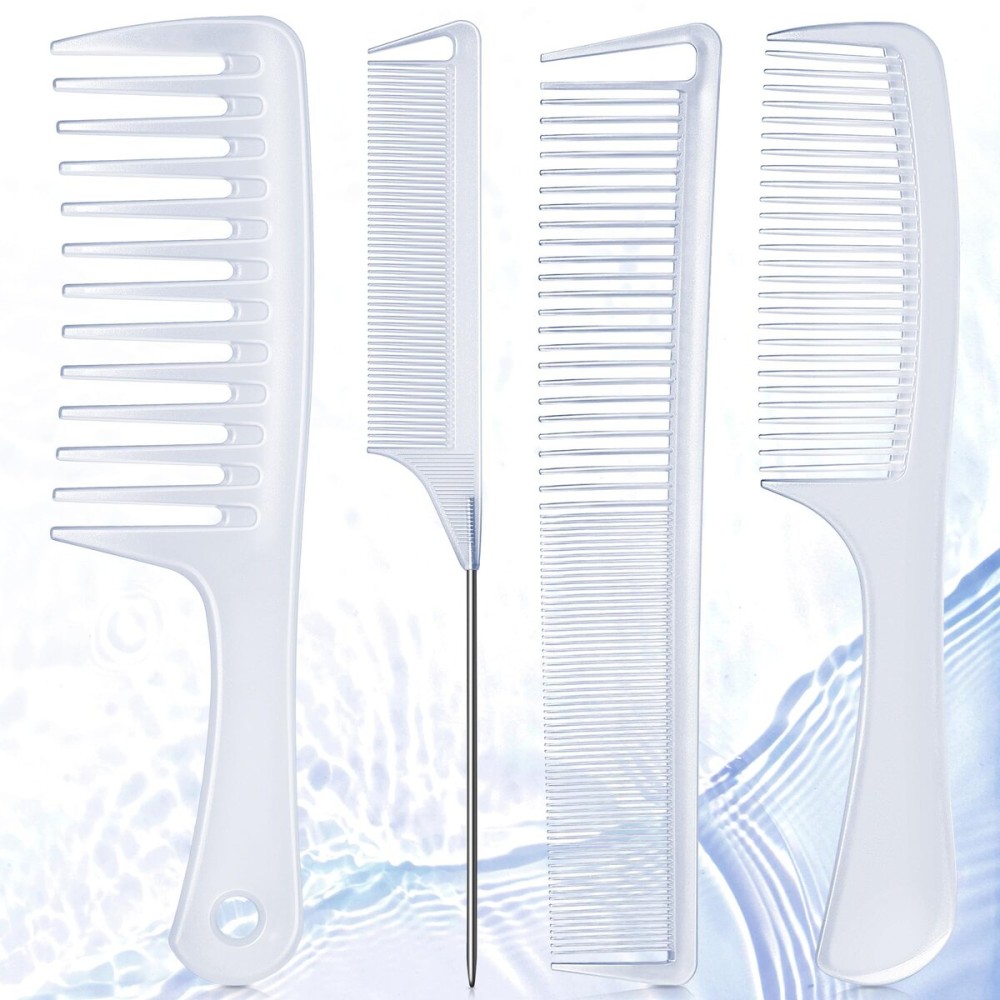 SALONSILK Combs for Women and Men, 4PCS Translucent Professional Comb Set, Wide Tooth Rat Tail Fine Tooth Set for All Hair Types