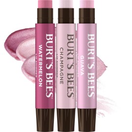 Burt\'s Bees Christmas Gifts, Lip Shimmer Pink Collection, Tinted Lip Balm Stick, Moisturizing for Hydration with Natural Glowy Pigmented Finish & Buildable Color, Value Pack, 3 Tubes x 0.09 Oz