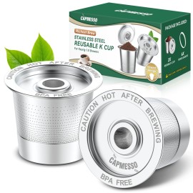 CAPMESSO Reusable K Cups Coffee Pods for Keurig 1.0: Stainless Steel Refillable K Cup - Reusable Coffee Filter for Keurig 1.0 Coffee Maker, Permanent, Eco-Friendly, Innovative Design(2 Pack)