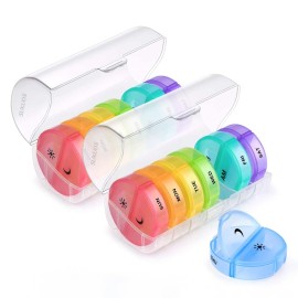 Sukuos Large Weekly Pill Organizer 2 Times a Day, Daily Pill Box 7 Day Easy to Open, Double Protection Medicine Case for Vitamin/Fish Oil/Supplements, Clear (2 Pack)