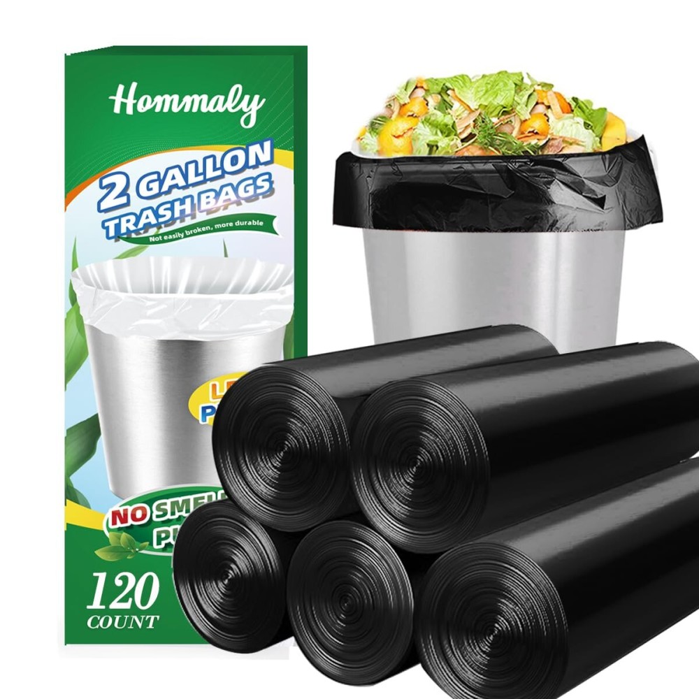 2 Gallon 120pcs Small black Trash Bags(Fit 1.8-2 Gal) Plastic black Garbage Bags,Bathroom Trash Can Bin Liners,Waste Basket Liner,Fit 6-8 Liter, 1.8 Gallon,2 Gallon (2-Black120)