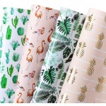 WRAPAHOLIC Summer Wrapping Paper Sheet - 12 Sheets Flamingo/Cactus/Pineapple/Banana Leaf Design Folded Flat for Wedding, Baby Showers, Birthday, Party - 19.7 Inch x 30 Inch Per Sheet
