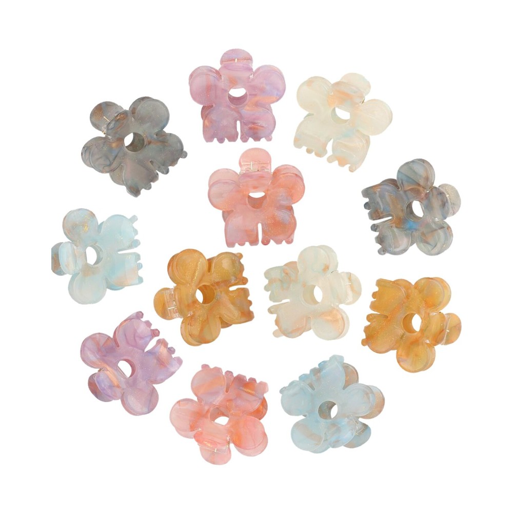 Claw Hair Clips Jaw Clamps - 12PCS Small Hair Claw Jaw Clamp for Thin Hair Styling Accessories Classic Hair Clamp for Women Girls (Sequins(Flower))