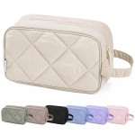 Narwey Travel Toiletry Bag for Traveling Women Travel Bag for Toiletries, Quilted Makeup Cosmetic Make up Bags Medicine Bag for Girls (Beige)