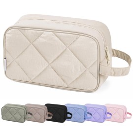 Narwey Travel Toiletry Bag for Traveling Women Travel Bag for Toiletries, Quilted Makeup Cosmetic Make up Bags Medicine Bag for Girls (Beige)