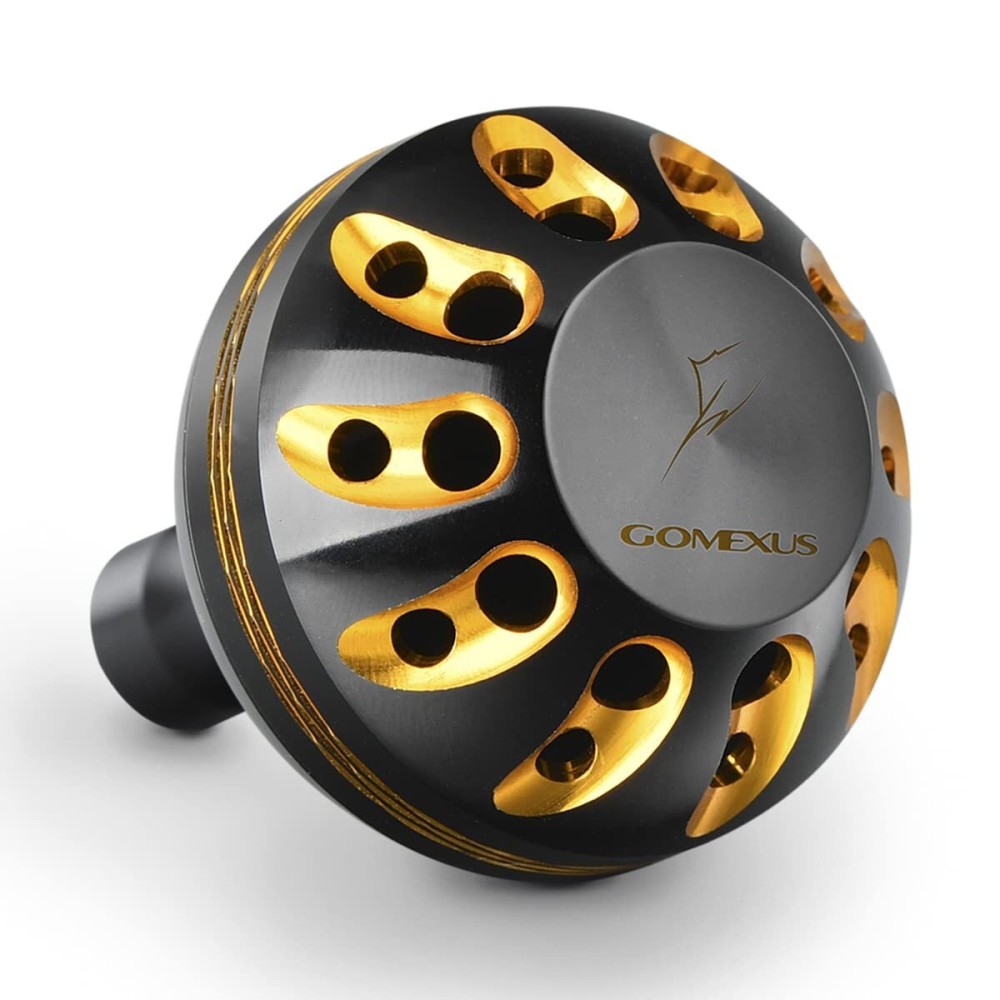GOMEXUS Power Knob Compatible for Shimano Daiwa Penn Fishing Reel Handle Knob 38mm Metal with Shaft, Black Gold