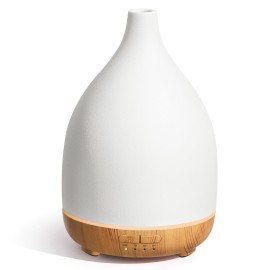 InnoGear Oil Diffuser, 300ML Ceramic Diffuser for Essential Oils Handcrafted Aromatherapy Diffuser Ultrasonic Cool Mist Humidifier with 4 Timers Waterless Auto Off for Room Office, White