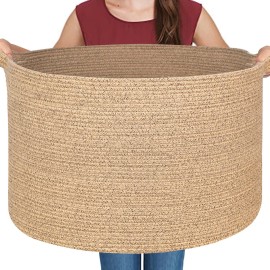 MEGASKET Large Wicker Storage Basket, 22 X 22 X 14 Woven Cotton Rope Basket, Kids Dog Toy Bin Organizer, Blanket Pillow Holder for Living Room, Brown Variegated Wicker Baskets for Organizing