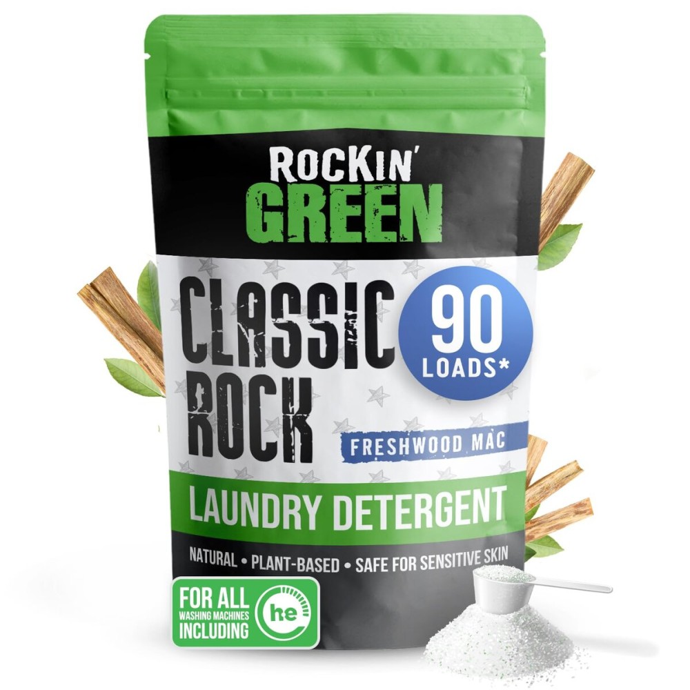 Rockin\' Green Classic Rock Laundry Detergent (90 Loads), Plant based, All Natural Laundry Detergent Powder, Vegan and Biodegradable Odor Fighter, Safe for Sensitive Skin, 45 oz (Freshwood Mac)